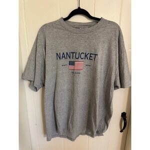 y2k Lee Nantucket Island USA American Flag Heather Gray Graphic T-Shirt XL